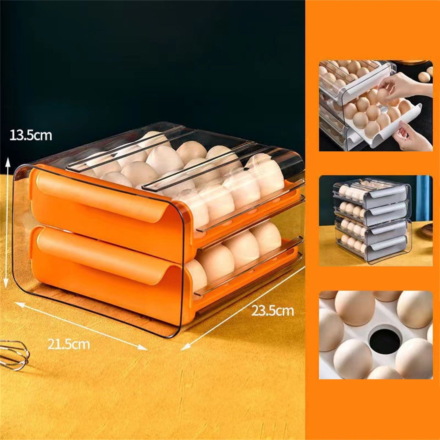 Egg Drawer Double Layer Toxic Free Transparent Thicken Large Capacity Egg Storage Box with Handle for V1294-YM0523-3117220048012