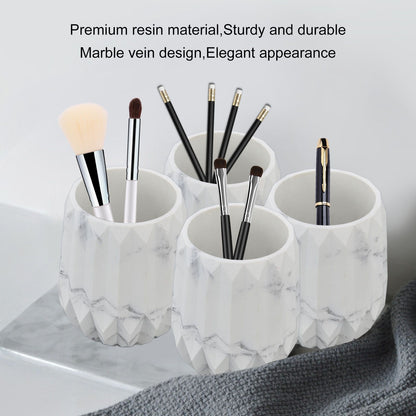 Makeup Brush Holder Durable Glossy Resin Large Capacity Modern Design Marble Vein Makeup Brush Organizer V1294-YM0523-3117220048711