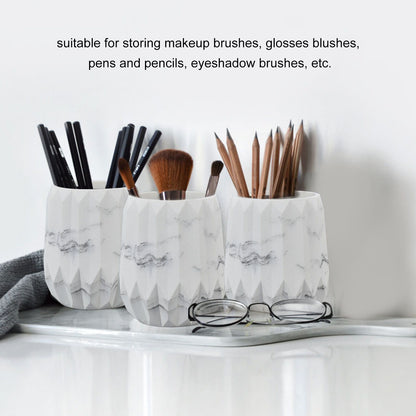 Makeup Brush Holder Durable Glossy Resin Large Capacity Modern Design Marble Vein Makeup Brush Organizer V1294-YM0523-3117220048711