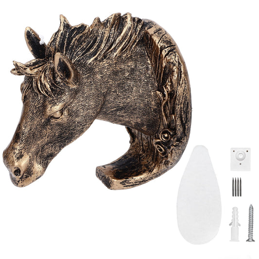Antique Gold Horse Head Wall Hanger Resin Animal Horse Head Clothes Coat Hook for Living Room Bathroom V1294-YM0523-3117220050011
