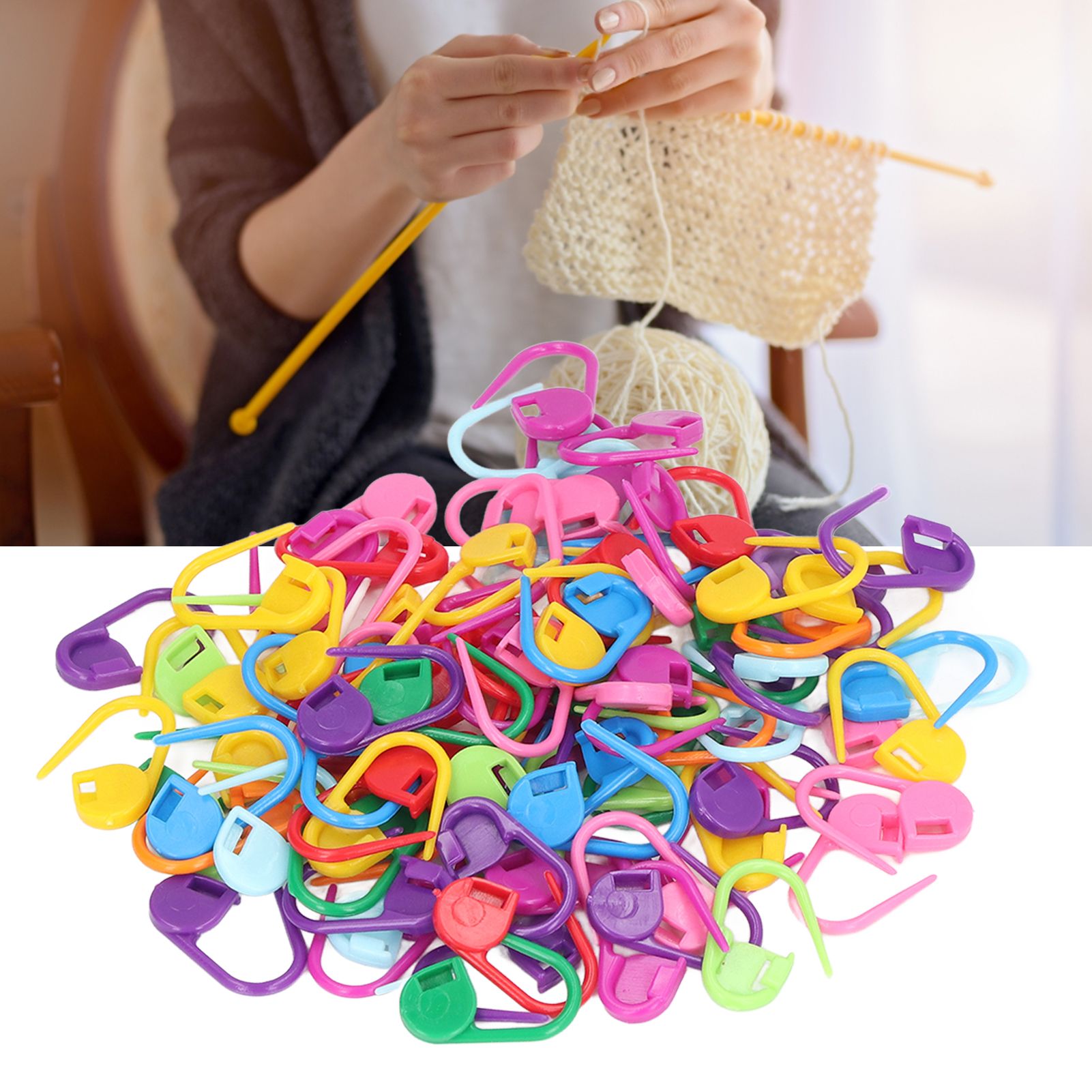 100pcs Stitch Markers Box Packaging Colorful Plastic Material Crochet Locking Markers for Marking Counting V1294-YM0523-3117220052011