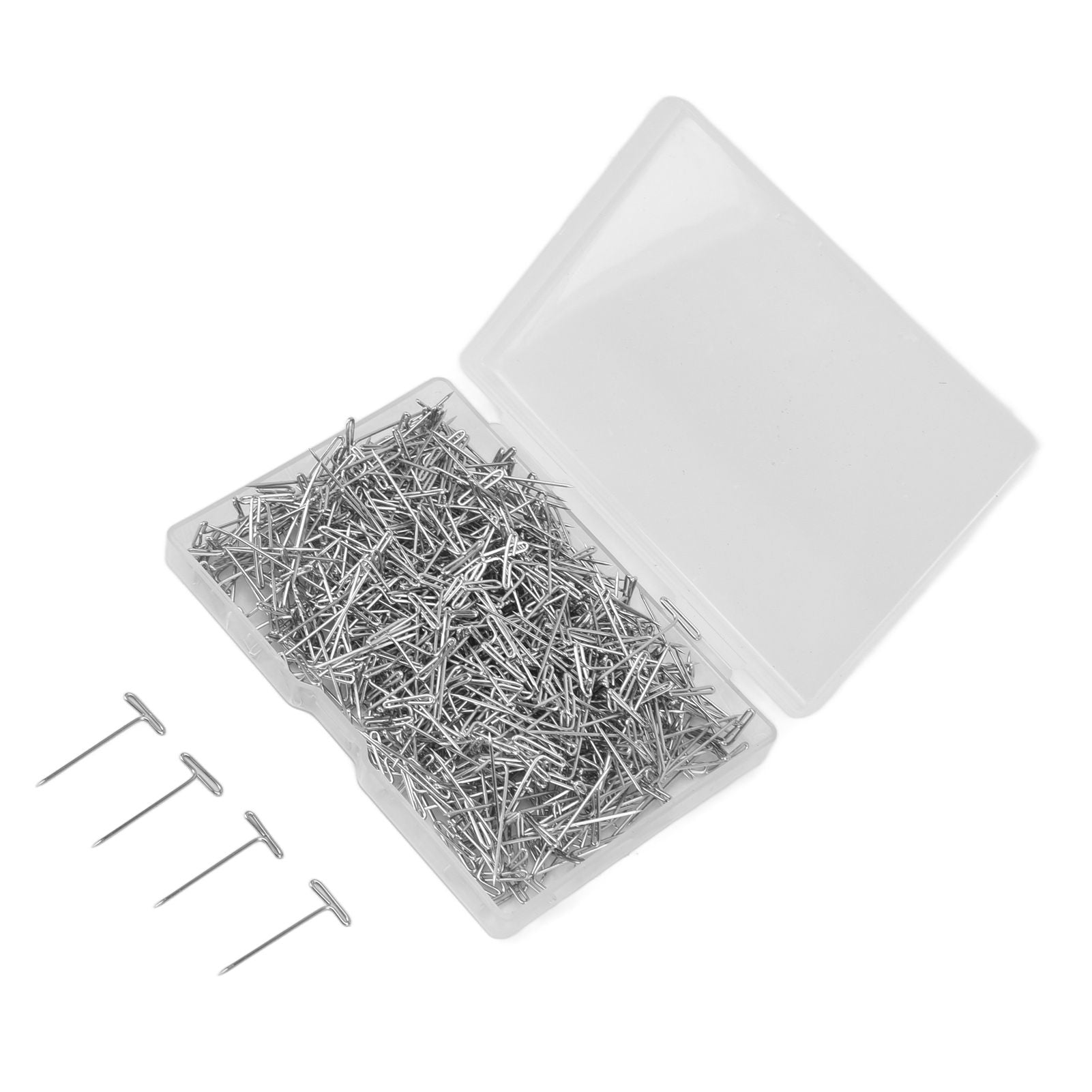 500pcs Stainless Steel T Pins 27mm/1.06in Wig T Pins T Shaped Needles with Plastic Box for Sewing Modelling V1294-YM0523-3117220052111