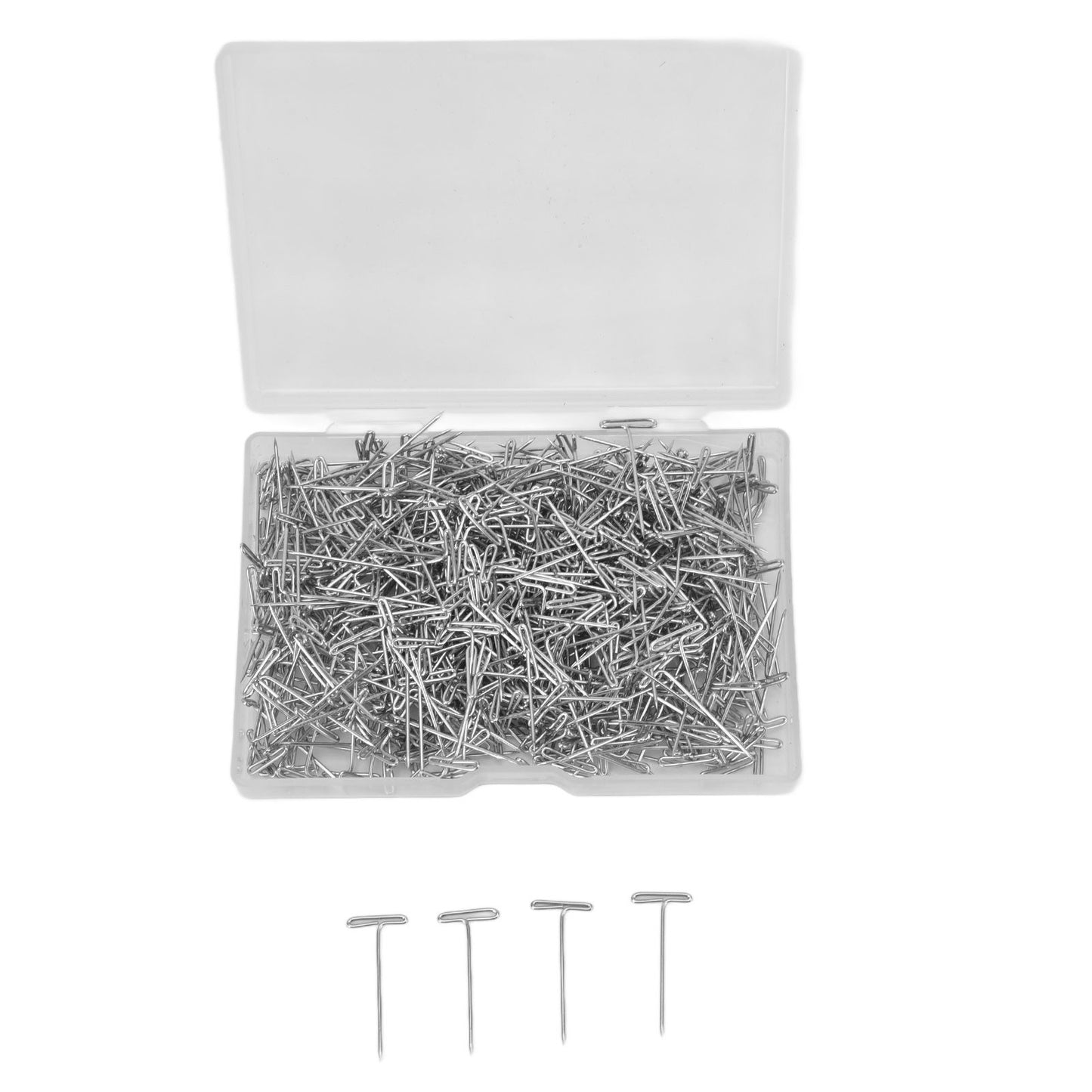 500pcs Stainless Steel T Pins 27mm/1.06in Wig T Pins T Shaped Needles with Plastic Box for Sewing Modelling V1294-YM0523-3117220052111