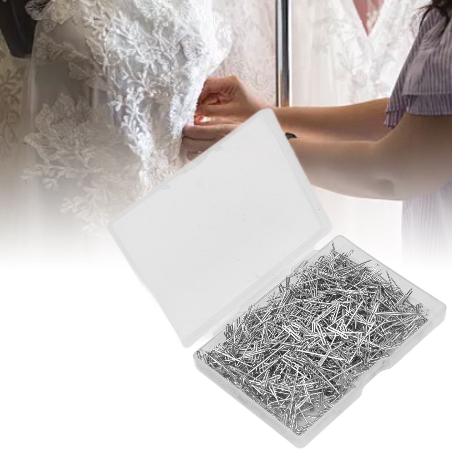 500pcs Stainless Steel T Pins 27mm/1.06in Wig T Pins T Shaped Needles with Plastic Box for Sewing Modelling V1294-YM0523-3117220052111