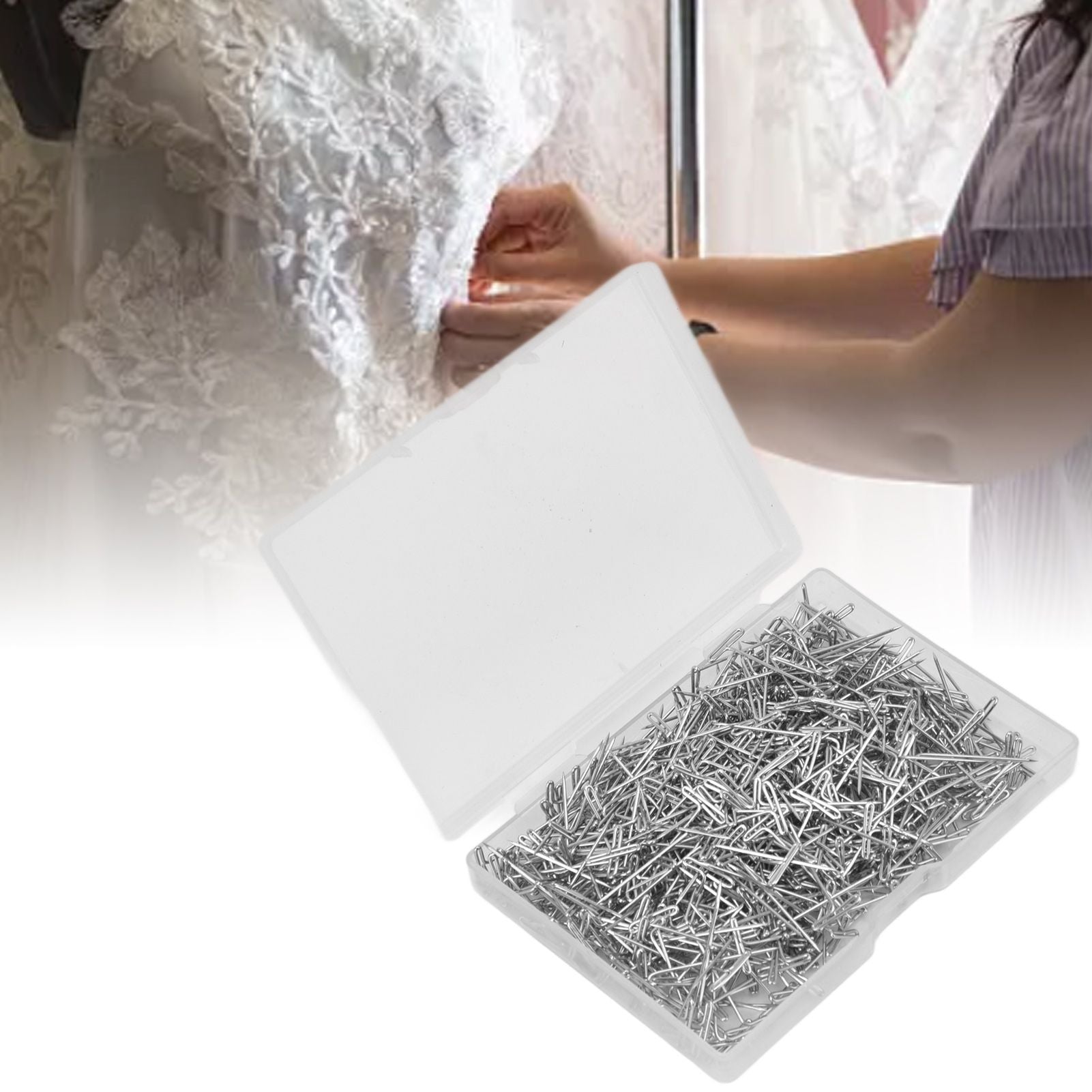 500pcs Stainless Steel T Pins 27mm/1.06in Wig T Pins T Shaped Needles with Plastic Box for Sewing Modelling V1294-YM0523-3117220052111