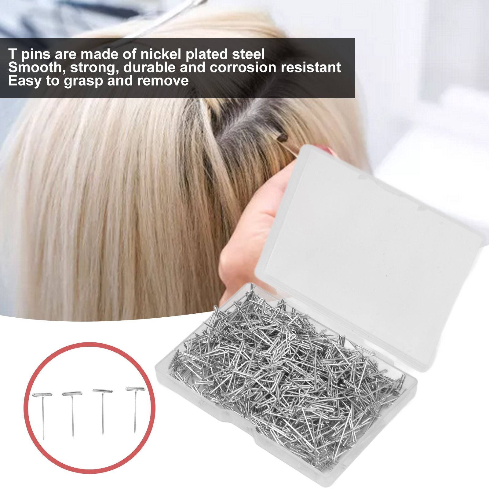 500pcs Stainless Steel T Pins 27mm/1.06in Wig T Pins T Shaped Needles with Plastic Box for Sewing Modelling V1294-YM0523-3117220052111