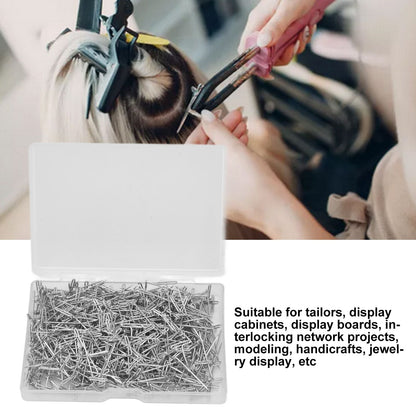 500pcs Stainless Steel T Pins 27mm/1.06in Wig T Pins T Shaped Needles with Plastic Box for Sewing Modelling V1294-YM0523-3117220052111