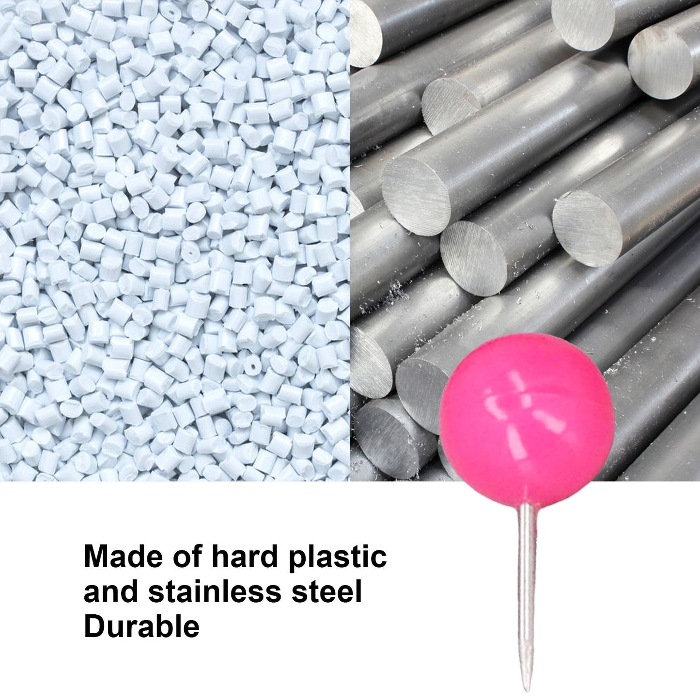 100Pcs Push Pins Map Tacks Steel Plastic Decorative Marking Pins for Cork Boards 9.5x20mm Rose Red V1294-YM0523-3117220052711