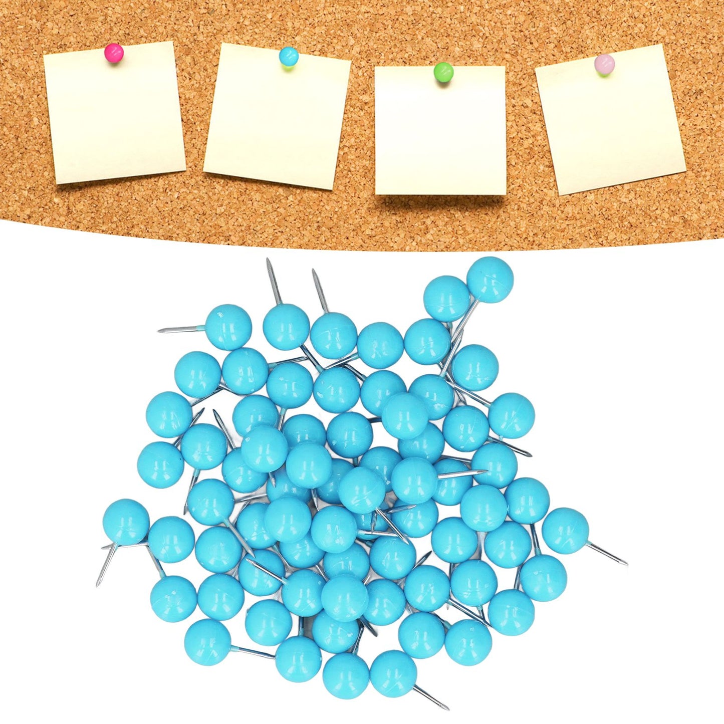100Pcs Push Pins Map Tacks Steel Plastic Decorative Marking Pins for Cork Boards 9.5x20mm Blue V1294-YM0523-3117220052712