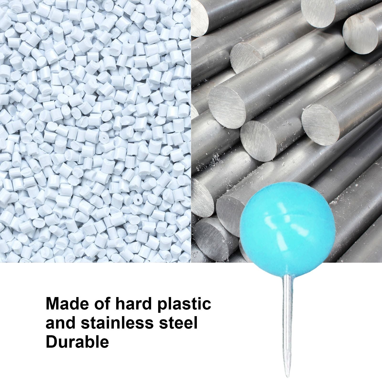 100Pcs Push Pins Map Tacks Steel Plastic Decorative Marking Pins for Cork Boards 9.5x20mm Blue V1294-YM0523-3117220052712