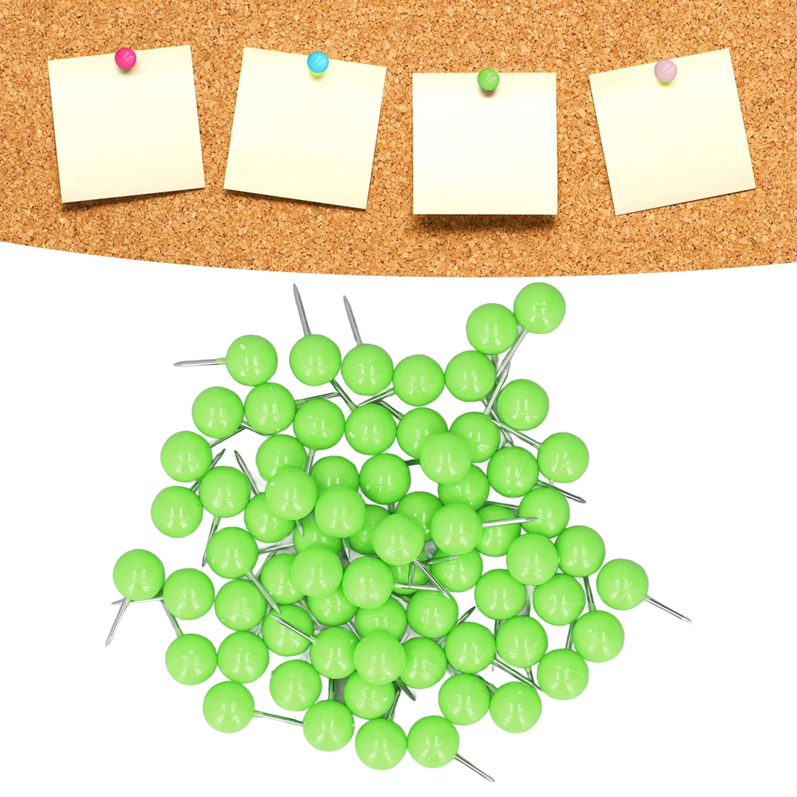 100Pcs Push Pins Map Tacks Steel Plastic Decorative Marking Pins for Cork Boards 9.5x20mm Green V1294-YM0523-3117220052713