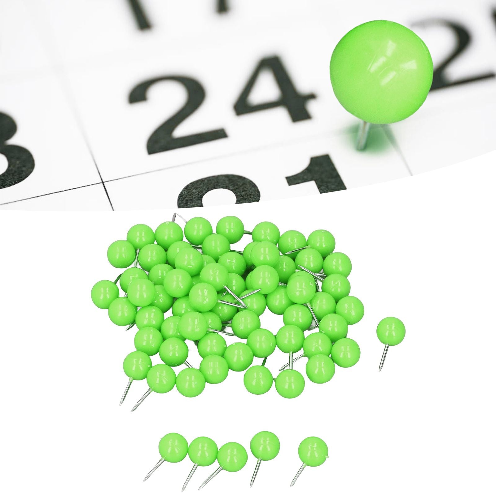100Pcs Push Pins Map Tacks Steel Plastic Decorative Marking Pins for Cork Boards 9.5x20mm Green V1294-YM0523-3117220052713