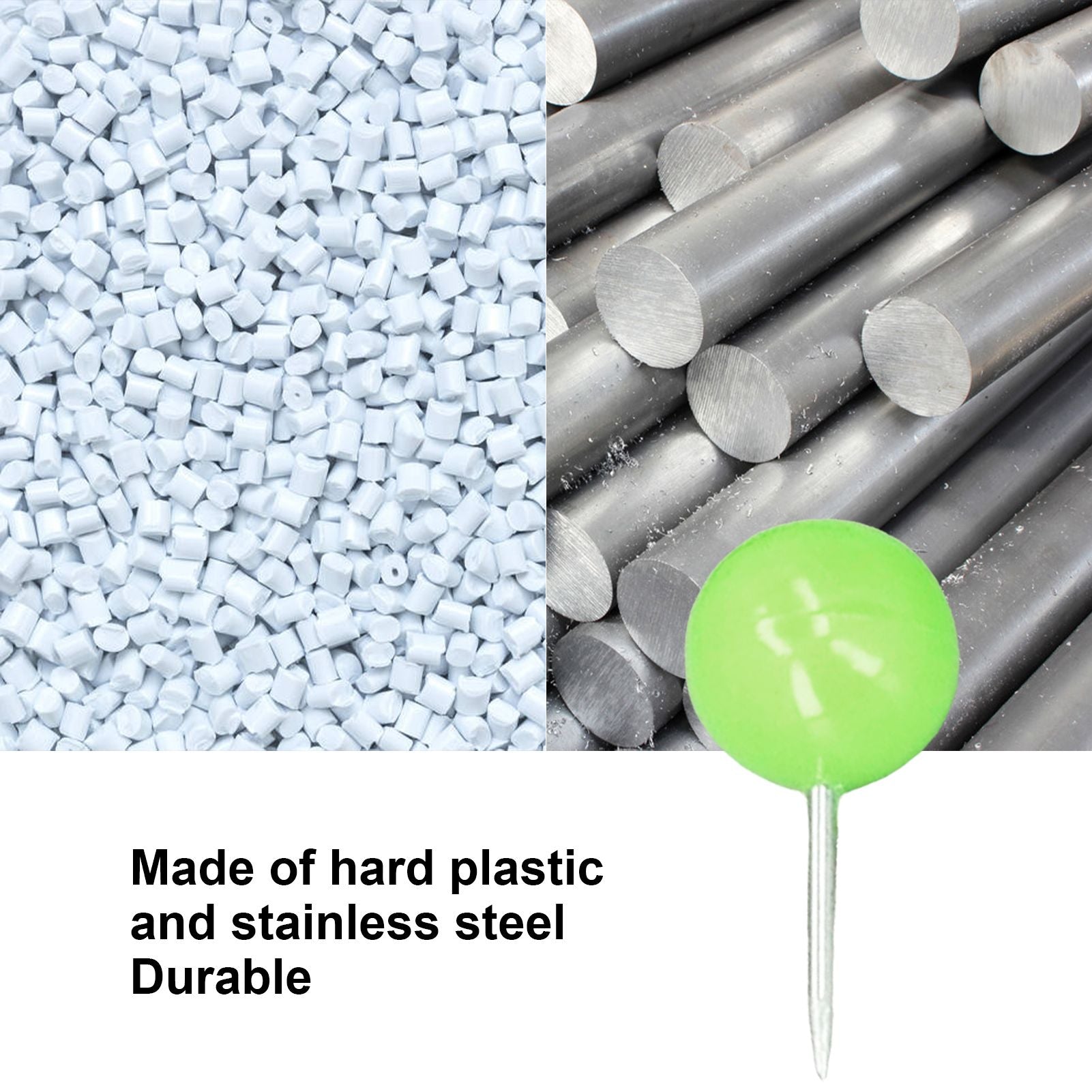 100Pcs Push Pins Map Tacks Steel Plastic Decorative Marking Pins for Cork Boards 9.5x20mm Green V1294-YM0523-3117220052713