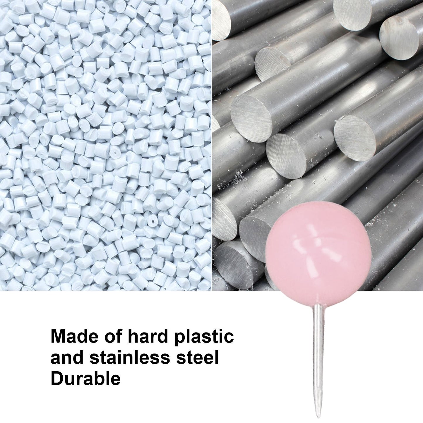 100Pcs Push Pins Map Tacks Steel Plastic Decorative Marking Pins for Cork Boards 9.5x20mm Pink V1294-YM0523-3117220052714