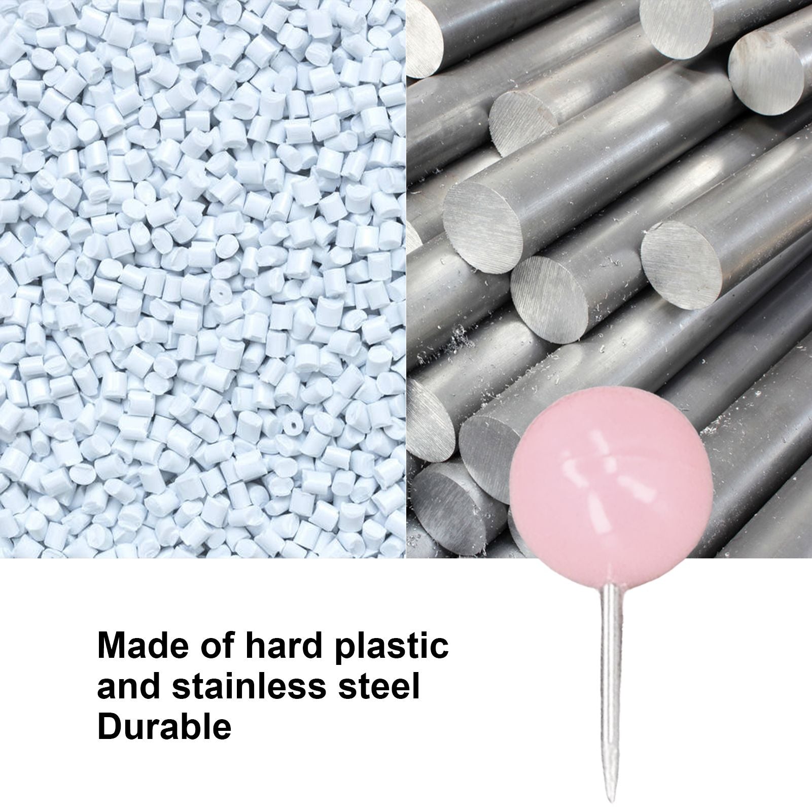100Pcs Push Pins Map Tacks Steel Plastic Decorative Marking Pins for Cork Boards 9.5x20mm Pink V1294-YM0523-3117220052714