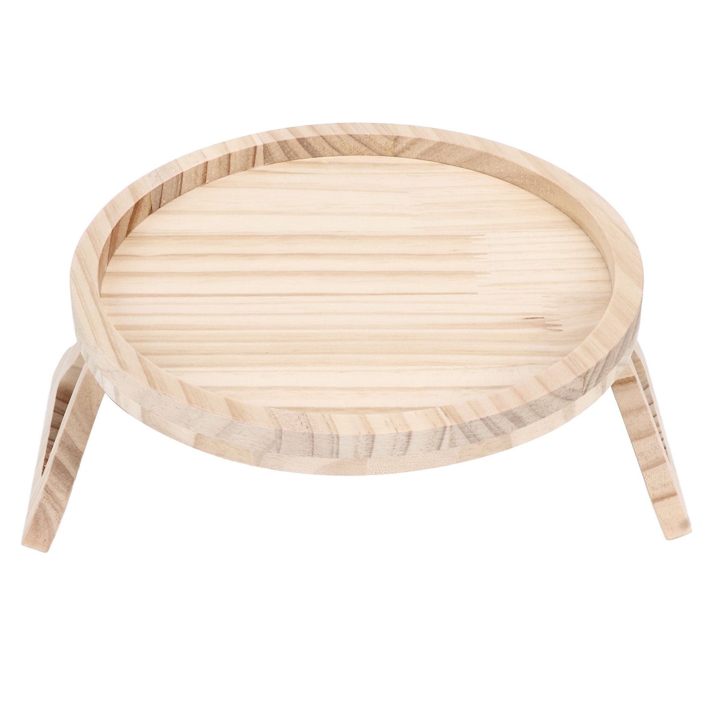 Clip On Tray Natural Bamboo 9.8in Round Home Couch Sofa Armrest Clip Tray Table for Snack Coffee Tee Remote V1294-YM0523-3117220056711