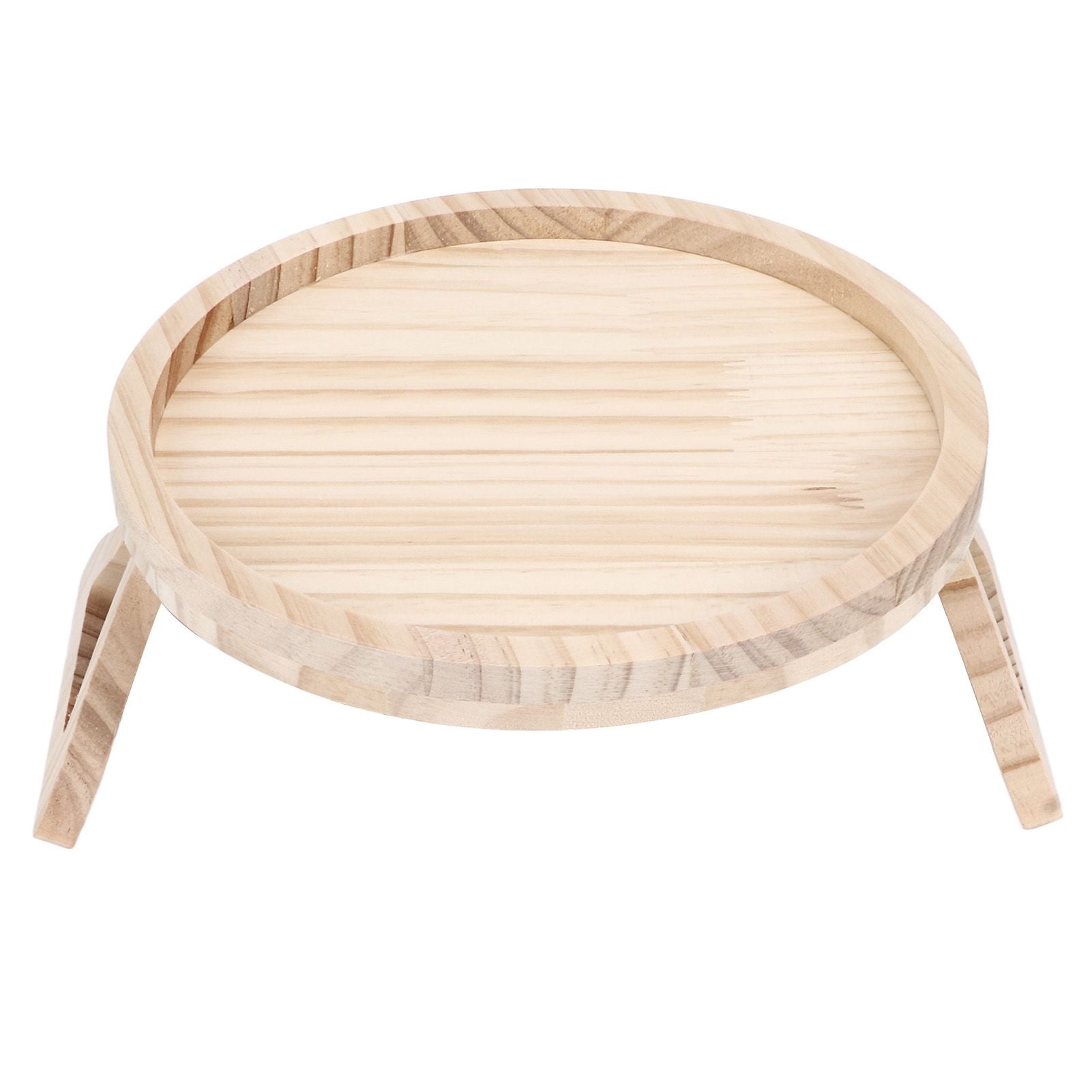 Clip On Tray Natural Bamboo 9.8in Round Home Couch Sofa Armrest Clip Tray Table for Snack Coffee Tee Remote V1294-YM0523-3117220056711