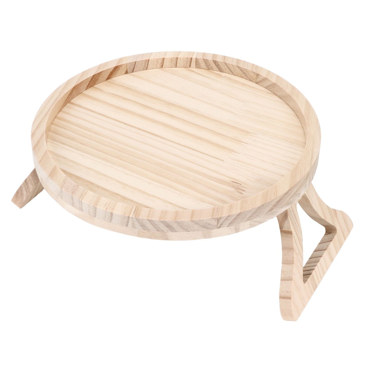Clip On Tray Natural Bamboo 9.8in Round Home Couch Sofa Armrest Clip Tray Table for Snack Coffee Tee Remote V1294-YM0523-3117220056711