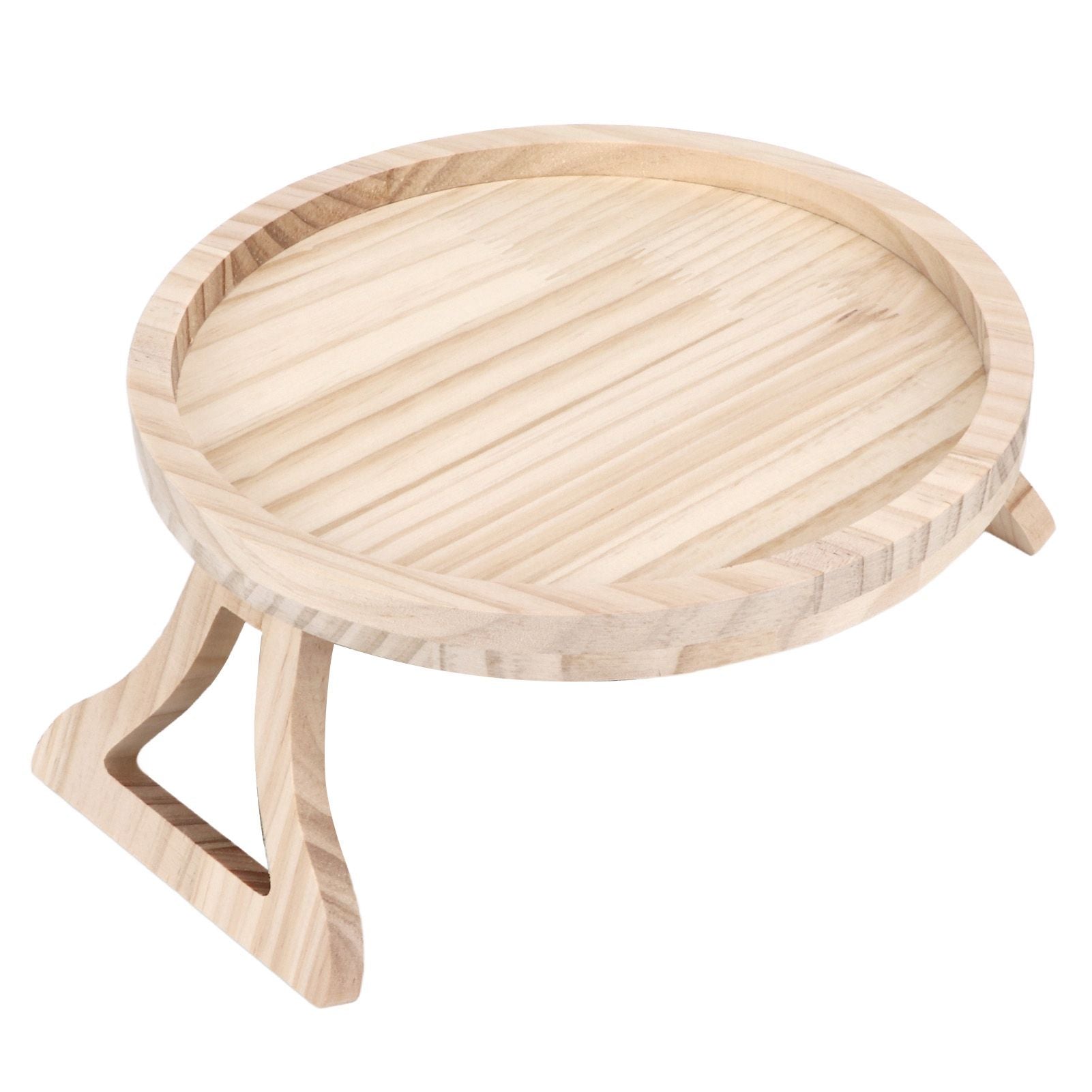 Clip On Tray Natural Bamboo 9.8in Round Home Couch Sofa Armrest Clip Tray Table for Snack Coffee Tee Remote V1294-YM0523-3117220056711
