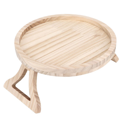 Clip On Tray Natural Bamboo 9.8in Round Home Couch Sofa Armrest Clip Tray Table for Snack Coffee Tee Remote V1294-YM0523-3117220056711