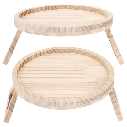 Clip On Tray Natural Bamboo 9.8in Round Home Couch Sofa Armrest Clip Tray Table for Snack Coffee Tee Remote V1294-YM0523-3117220056711