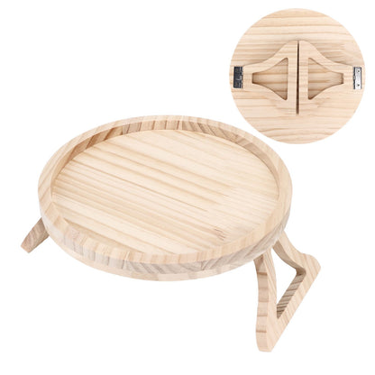 Clip On Tray Natural Bamboo 9.8in Round Home Couch Sofa Armrest Clip Tray Table for Snack Coffee Tee Remote V1294-YM0523-3117220056711
