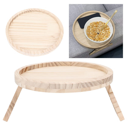 Clip On Tray Natural Bamboo 9.8in Round Home Couch Sofa Armrest Clip Tray Table for Snack Coffee Tee Remote V1294-YM0523-3117220056711