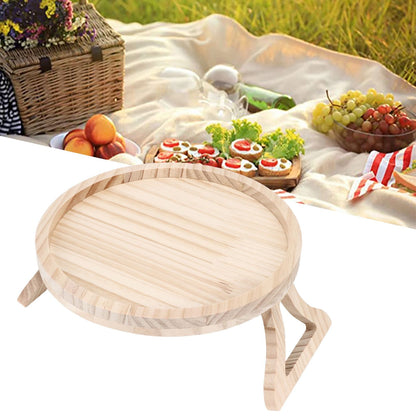 Clip On Tray Natural Bamboo 9.8in Round Home Couch Sofa Armrest Clip Tray Table for Snack Coffee Tee Remote V1294-YM0523-3117220056711