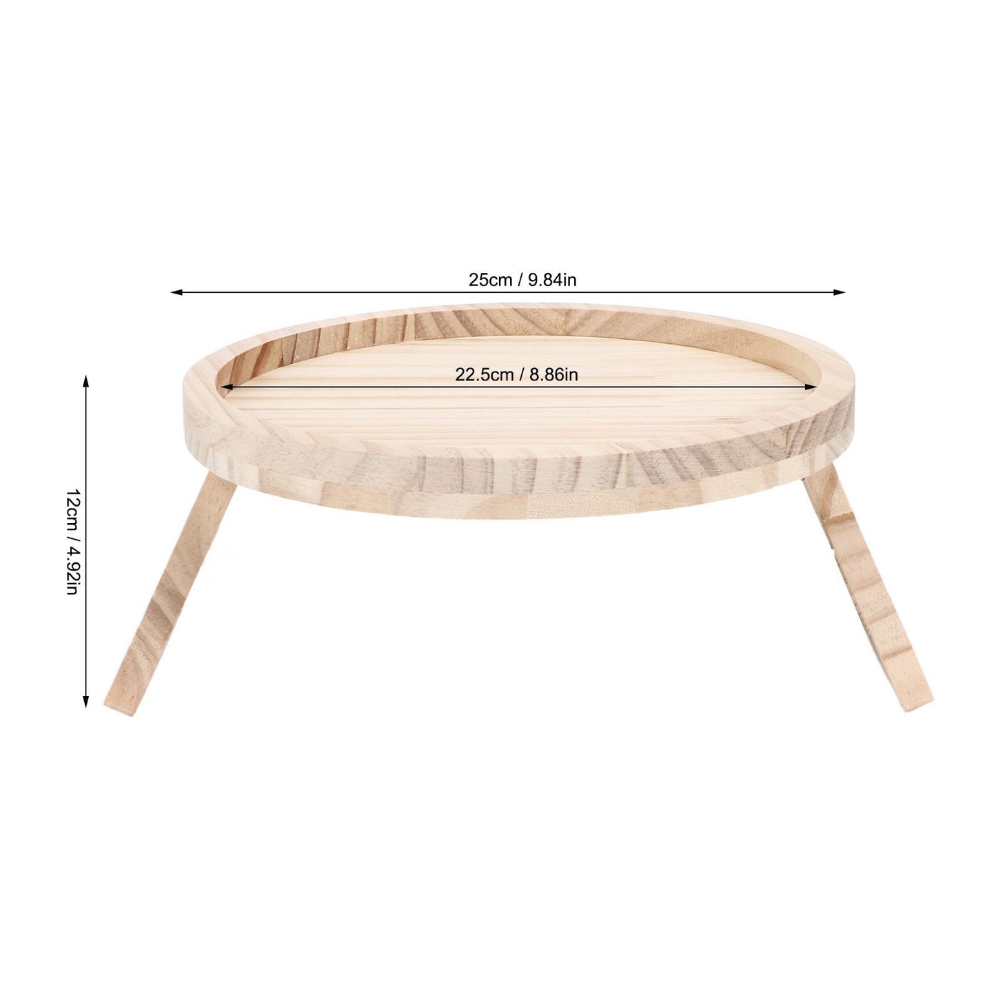 Clip On Tray Natural Bamboo 9.8in Round Home Couch Sofa Armrest Clip Tray Table for Snack Coffee Tee Remote V1294-YM0523-3117220056711