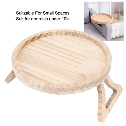 Clip On Tray Natural Bamboo 9.8in Round Home Couch Sofa Armrest Clip Tray Table for Snack Coffee Tee Remote V1294-YM0523-3117220056711