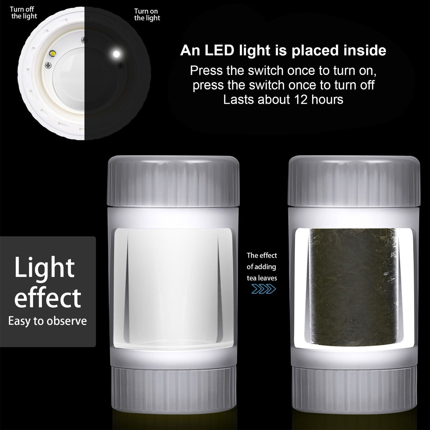 Light Up LED Seal Storage Jar Transparent Grinder 8X Magnifying Viewing Moistureproof for Herb V1294-YM0523-3117220059811