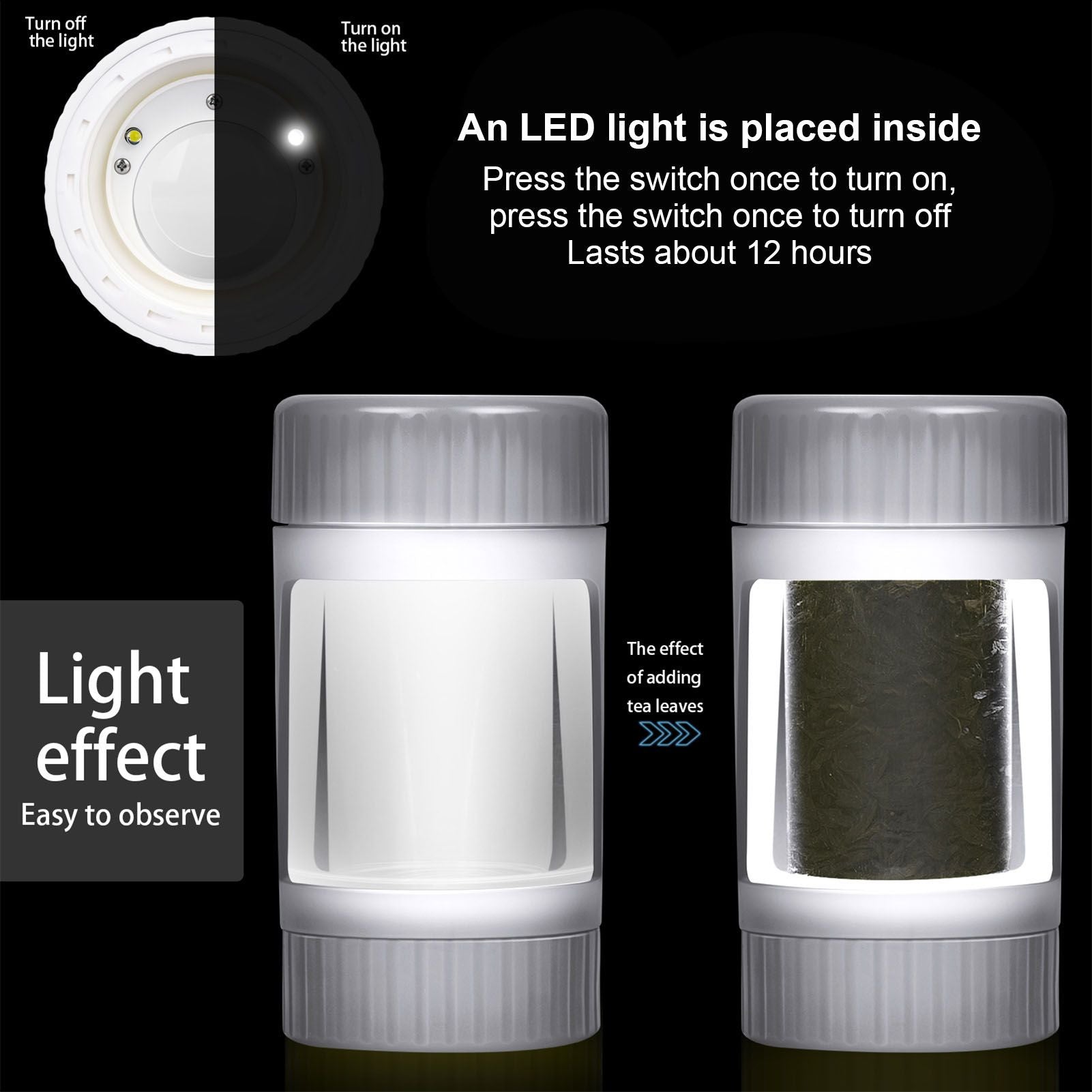 Light Up LED Seal Storage Jar Transparent Grinder 8X Magnifying Viewing Moistureproof for Herb V1294-YM0523-3117220059811