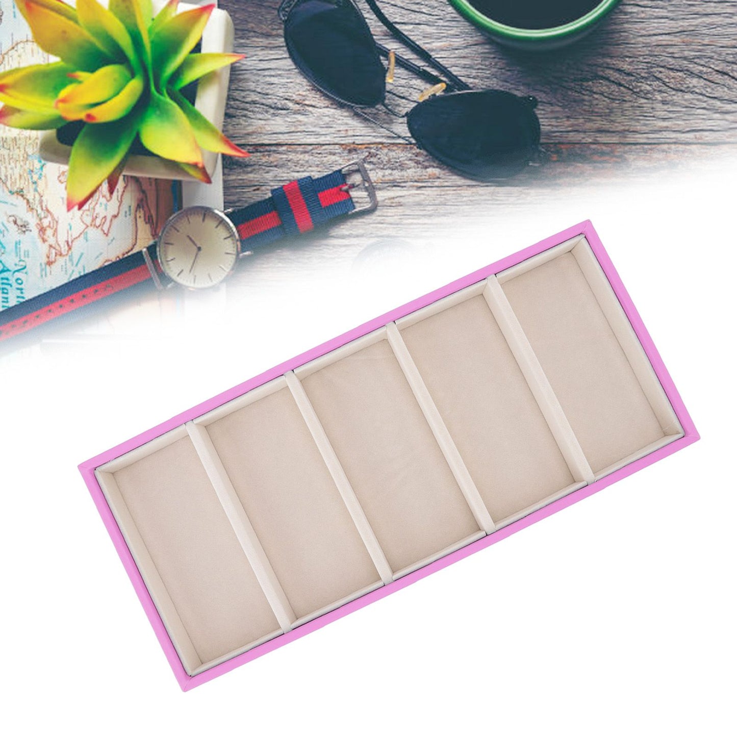 5 Grid Glasses Case Multifunction Space Saving 5 Slot Sunglasses Holder Storage Box Pink V1294-YM0523-3117220060812