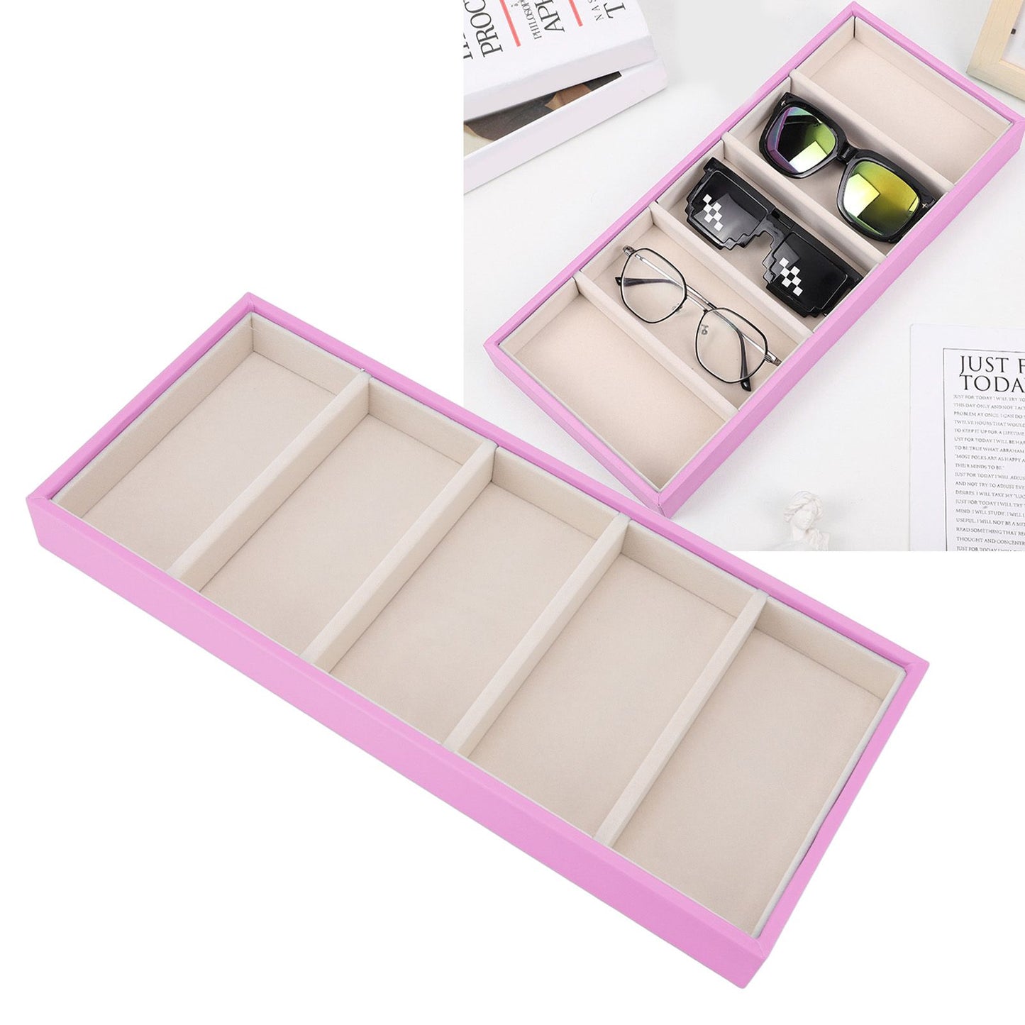 5 Grid Glasses Case Multifunction Space Saving 5 Slot Sunglasses Holder Storage Box Pink V1294-YM0523-3117220060812