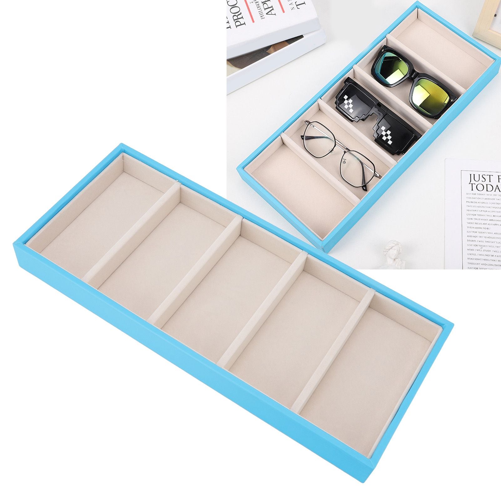 5 Grid Glasses Case Multifunction Space Saving 5 Slot Sunglasses Holder Storage Box Light Blue V1294-YM0523-3117220060813