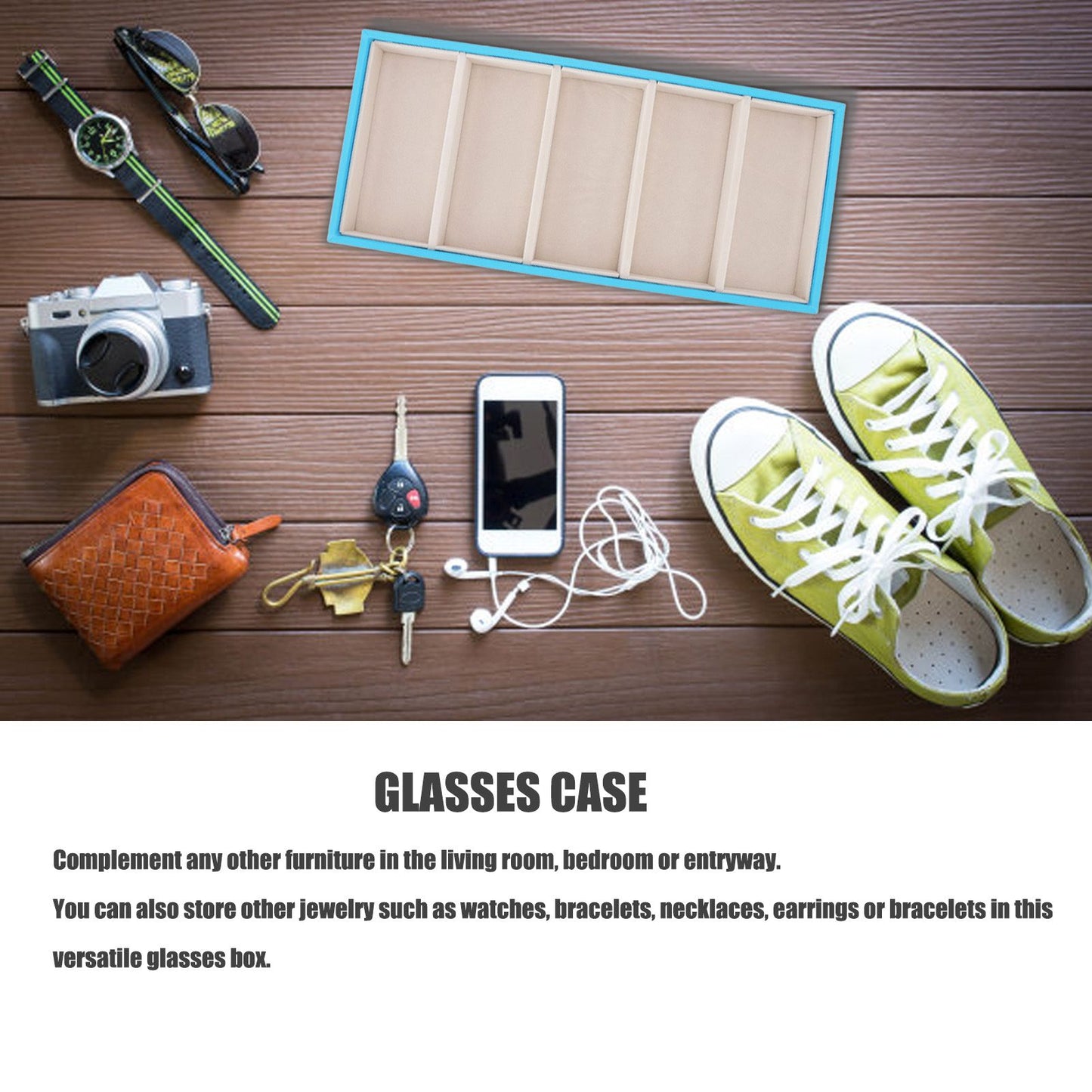 5 Grid Glasses Case Multifunction Space Saving 5 Slot Sunglasses Holder Storage Box Light Blue V1294-YM0523-3117220060813