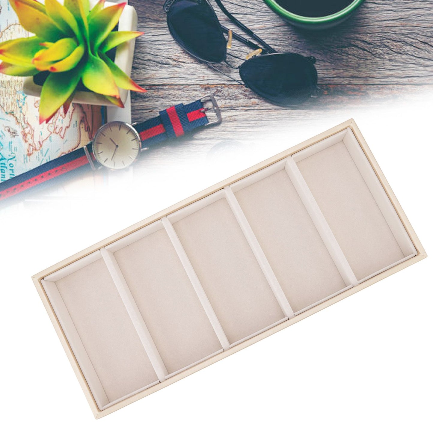 5 Grid Glasses Case Multifunction Space Saving 5 Slot Sunglasses Holder Storage Box Beige V1294-YM0523-3117220060814