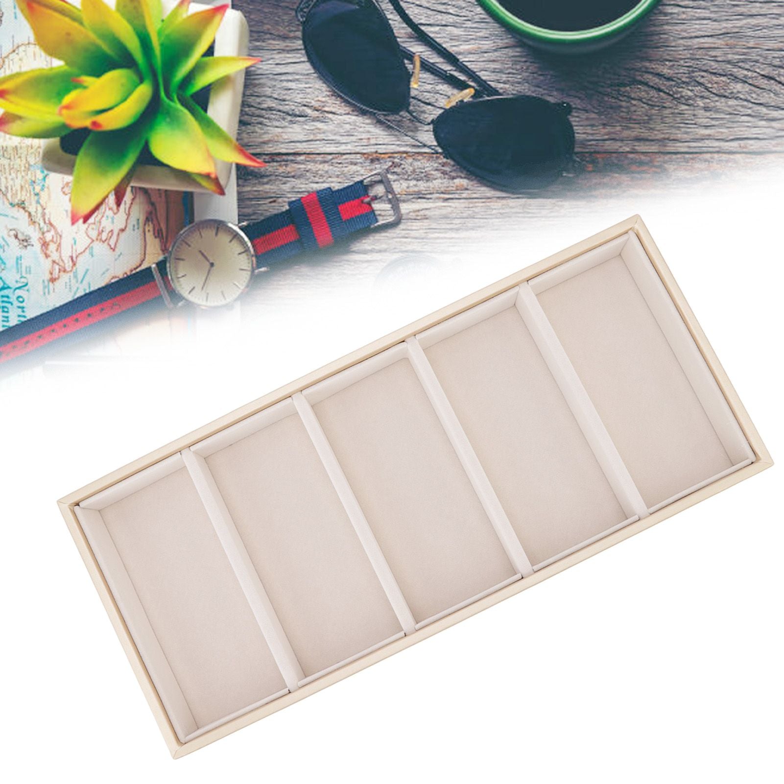 5 Grid Glasses Case Multifunction Space Saving 5 Slot Sunglasses Holder Storage Box Beige V1294-YM0523-3117220060814