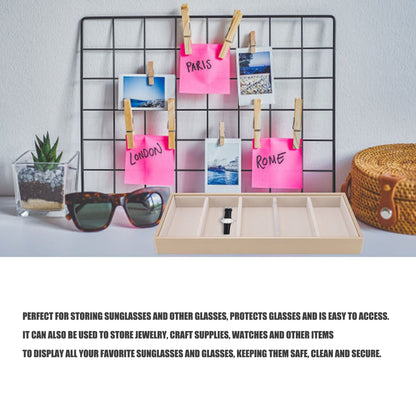 5 Grid Glasses Case Multifunction Space Saving 5 Slot Sunglasses Holder Storage Box Beige V1294-YM0523-3117220060814