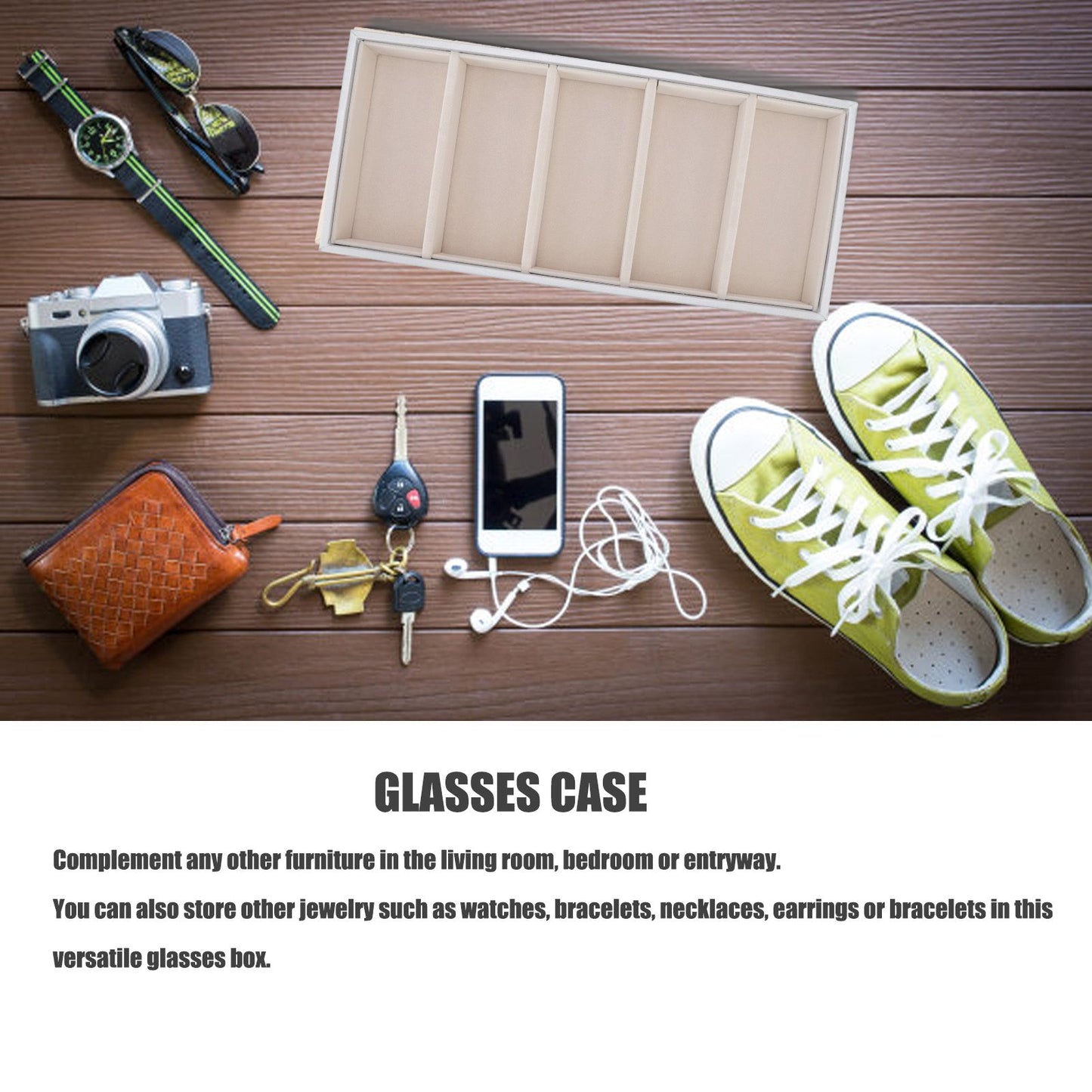 5 Grid Glasses Case Multifunction Space Saving 5 Slot Sunglasses Holder Storage Box Silver Gray V1294-YM0523-3117220060815