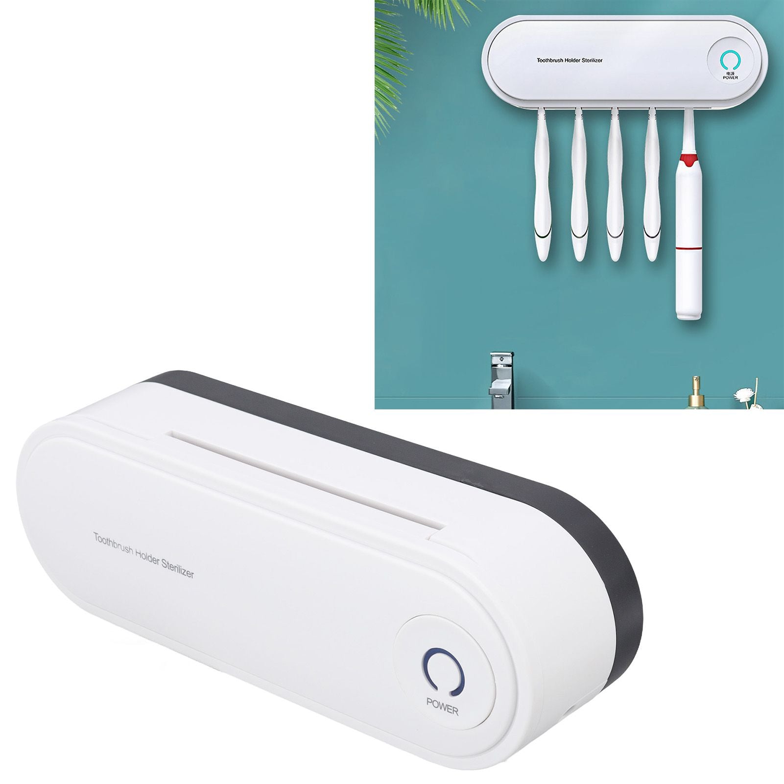 UV Toothbrush Sanitizer Sterilization Drying Battery Powered Toothbrush Sterilizer with Charging Cable for V1294-YM0523-3117220061911