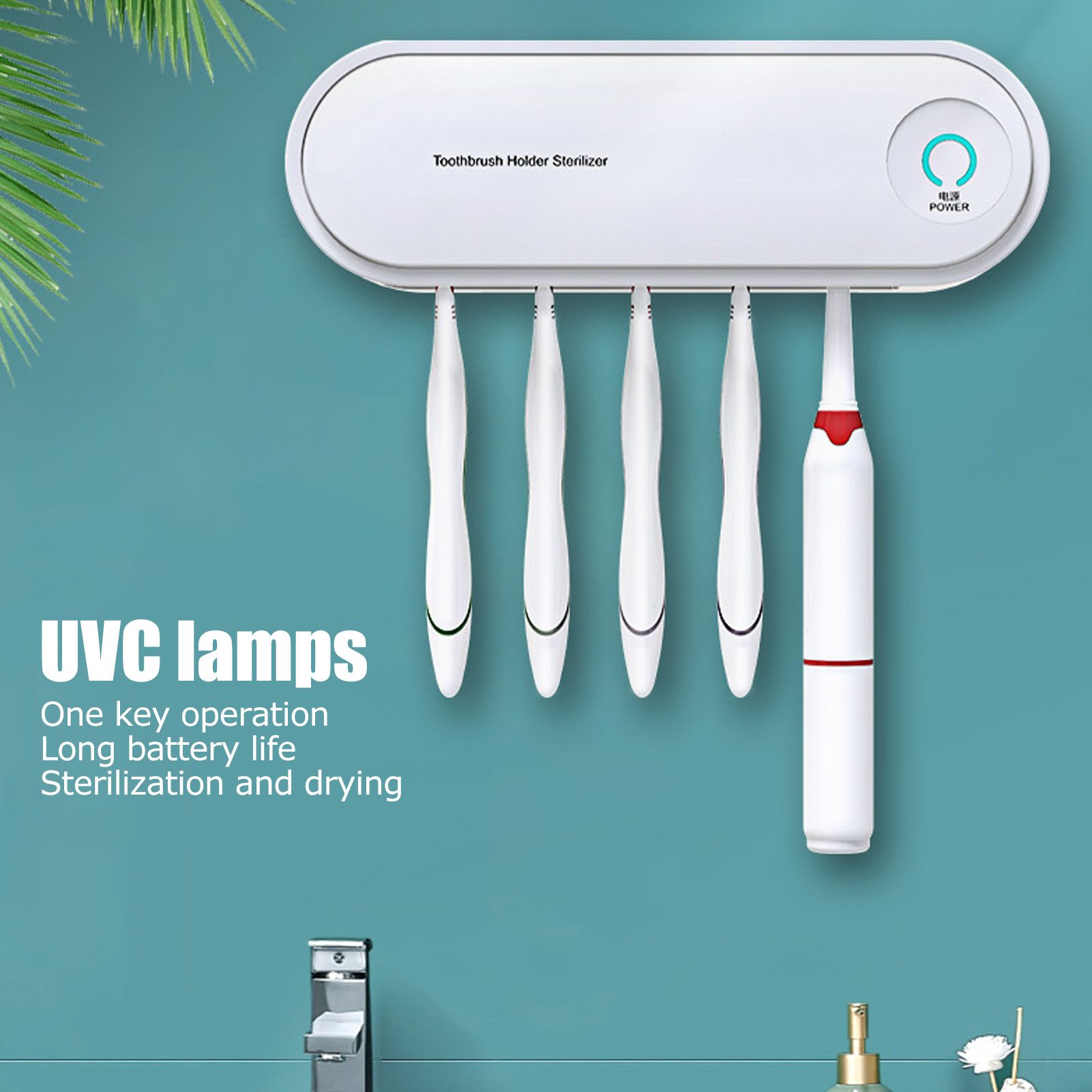 UV Toothbrush Sanitizer Sterilization Drying Battery Powered Toothbrush Sterilizer with Charging Cable for V1294-YM0523-3117220061911