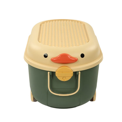 Toy Storage Box Multi Purpose Cute Duck Cover Plastic Clothes Organize Box with Wheel for Children Green V1294-YM0523-3117220062713