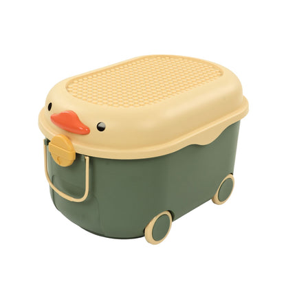 Toy Storage Box Multi Purpose Cute Duck Cover Plastic Clothes Organize Box with Wheel for Children Green V1294-YM0523-3117220062713
