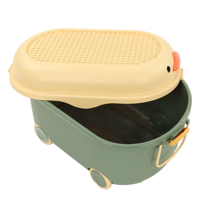 Toy Storage Box Multi Purpose Cute Duck Cover Plastic Clothes Organize Box with Wheel for Children Green V1294-YM0523-3117220062713