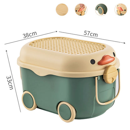 Toy Storage Box Multi Purpose Cute Duck Cover Plastic Clothes Organize Box with Wheel for Children Green V1294-YM0523-3117220062713
