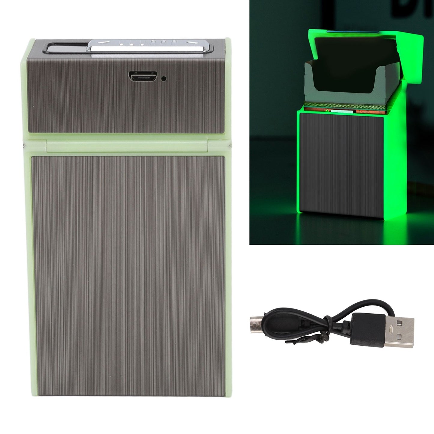 Luminous Cigarette Case USB Rechargeable Cigarette Box with Electric Lighter for Whole Package 20pcs 84-100mm V1294-YM0523-3117220062813
