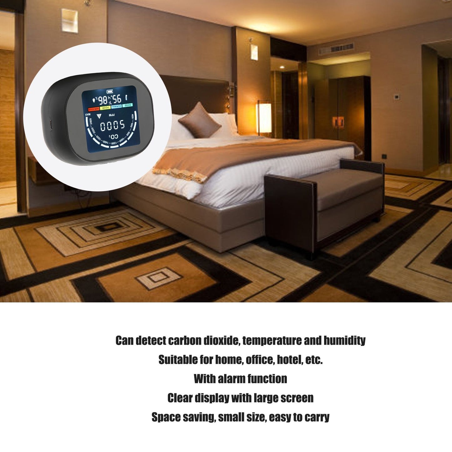 Infrared CO2 Meter High Accuracy Clear Display Compact Infrared Thermometer Hygrometer with Alarm Function V1294-YM0523-3117220062911