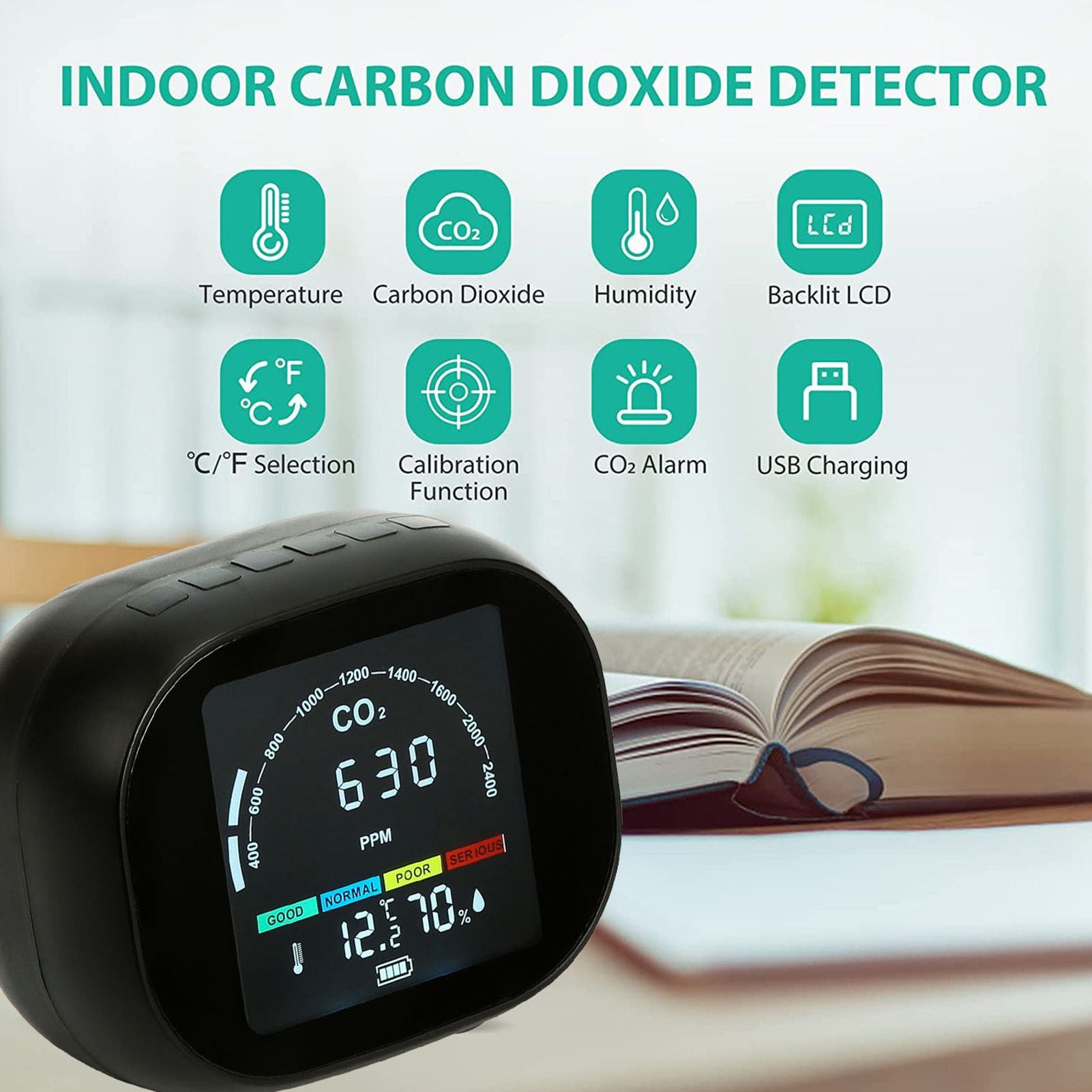 Infrared CO2 Meter High Accuracy Clear Display Compact Infrared Thermometer Hygrometer with Alarm Function V1294-YM0523-3117220062911
