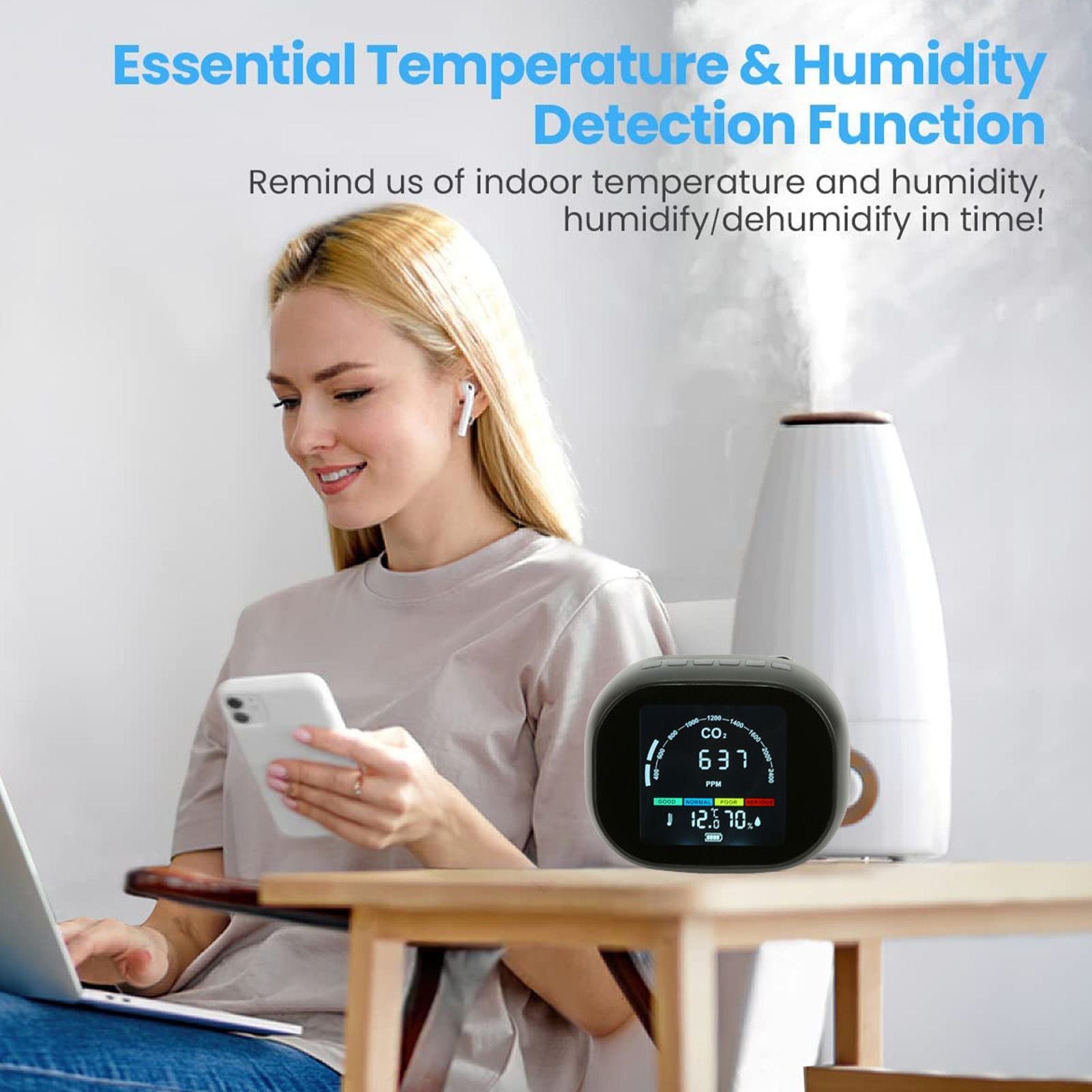 Infrared CO2 Meter High Accuracy Clear Display Compact Infrared Thermometer Hygrometer with Alarm Function V1294-YM0523-3117220062911